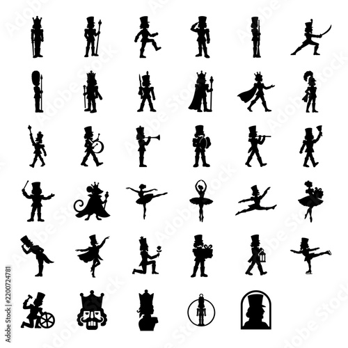 Flat Nutcracker Silhouette Set with Soldiers and Ballerina for Holiday