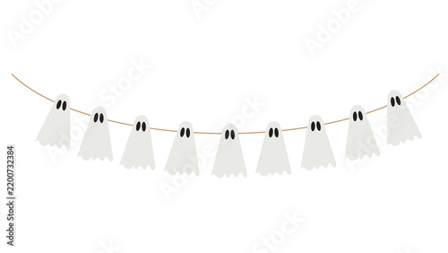 Hanging garland banner with cute white ghost cutouts halloween decor wall decor paper cut party supplies holiday spirit trick or treat halloween decoration seasonal illustration