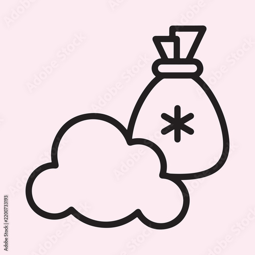 Christmas Santa Gift Sack and Cloud Outline Icon on Pink Background