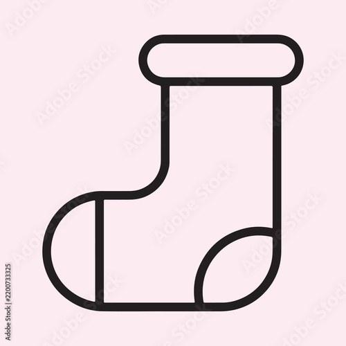 Minimalist Christmas Stocking Outline Icon on Pink Background