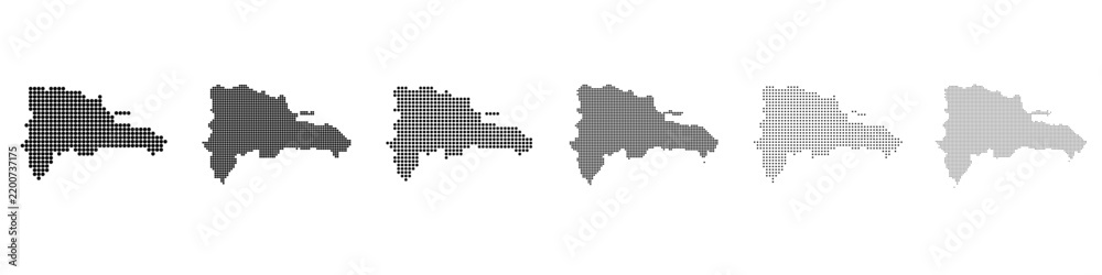 Obraz premium Dot mosaic Dominican Republic outline map set