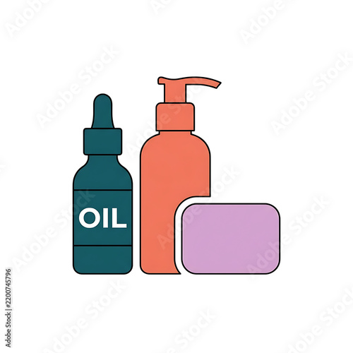 Skincare products set with oil bottle and lotion
