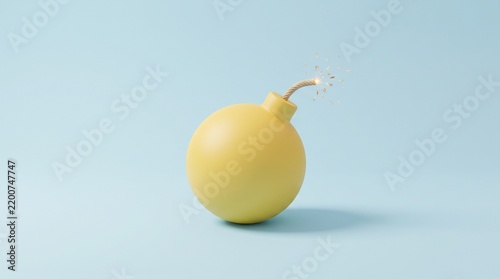 Bright yellow cartoon bomb with sparkling fuse, minimal blue background, playful tension, evoking anticipation and bold visual energy…