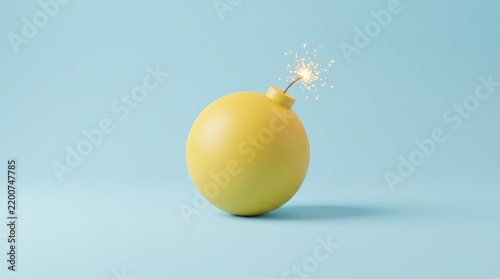 Bright yellow cartoon bomb with sparkling fuse, minimal blue background, playful tension, evoking anticipation and bold visual energy…