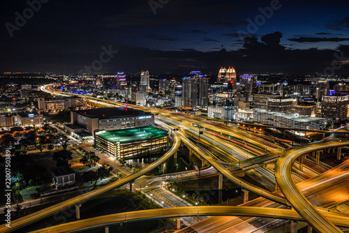 orlando skyline, orlando, florida, downtown orlando, skyline, cityscape, city, urban, night, nighttime, evening, city lights, illuminated, lights, buildings, skyscrapers, architecture, downtown, lake 