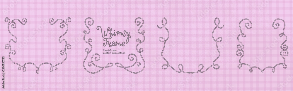 Obraz premium Squiggly doodle frames with wavy hand drawn lines, naive curls and irregular rectangular borders. Whimsy vector ornament frame for wedding invitations, valentine cards, labels, scrapbooks.