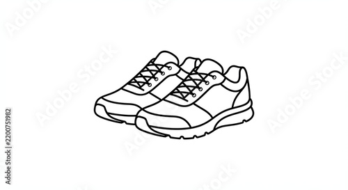 Line Art Illustration of Modern Sneakers: Black and White Running Shoes Design for Men's and Women's Athletic and Casual Footwear