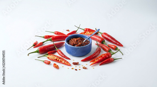 Spicy Red Chili Pepper: Aromatic and Colorful Culinary Garnish in a Bowl for Healthy Vegan Cuisine