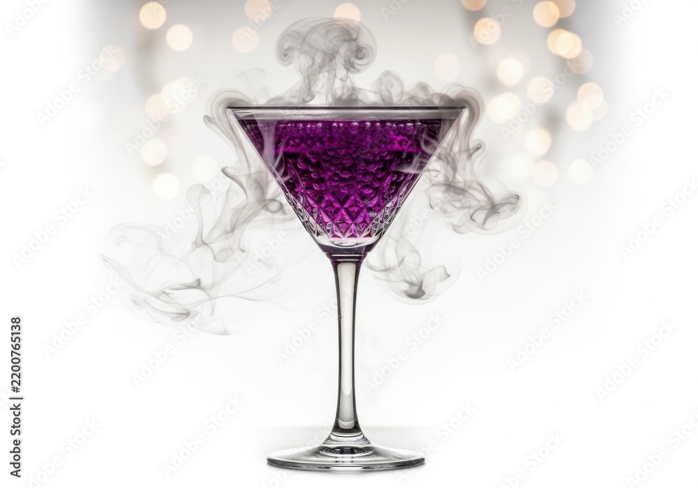 Obraz premium A Vibrant Purple Cocktail Inside A Crystal Glass With Rising Wispy Smoke