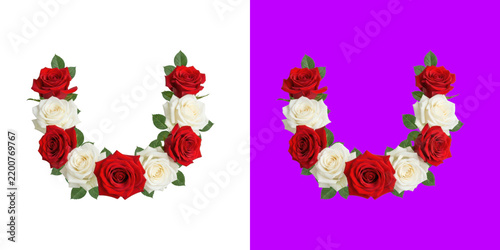 U shaped floral arrangement with beautiful red and white rose flowers transparent png