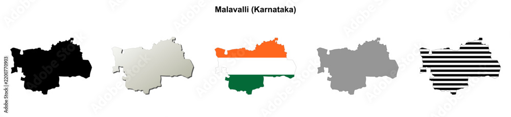 Obraz premium Malavalli (Karnataka) blank outline map set