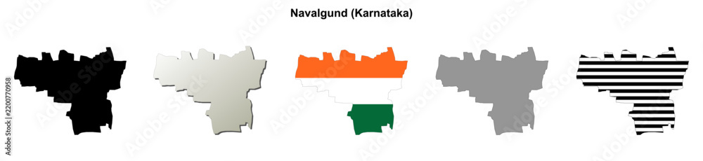 Obraz premium Navalgund (Karnataka) blank outline map set