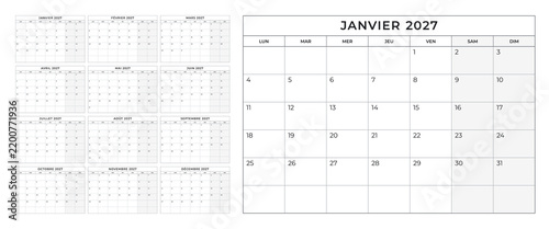 French calendar planner 2027 for France, 12 monthly pages
