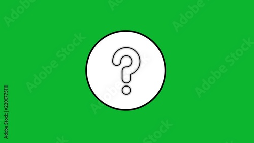 Animated drawing of question mark symbol appearing inside circle on green screen background.