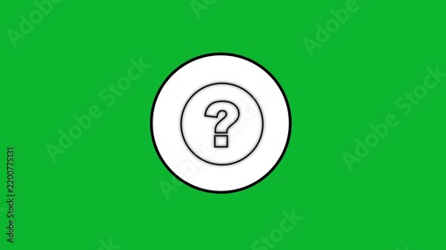 Animated question mark icon inside white circle against green screen background.