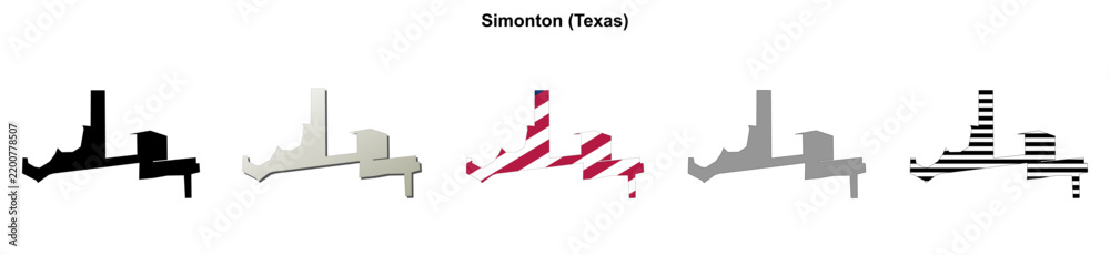 Fototapeta premium Simonton (Texas) blank outline map set