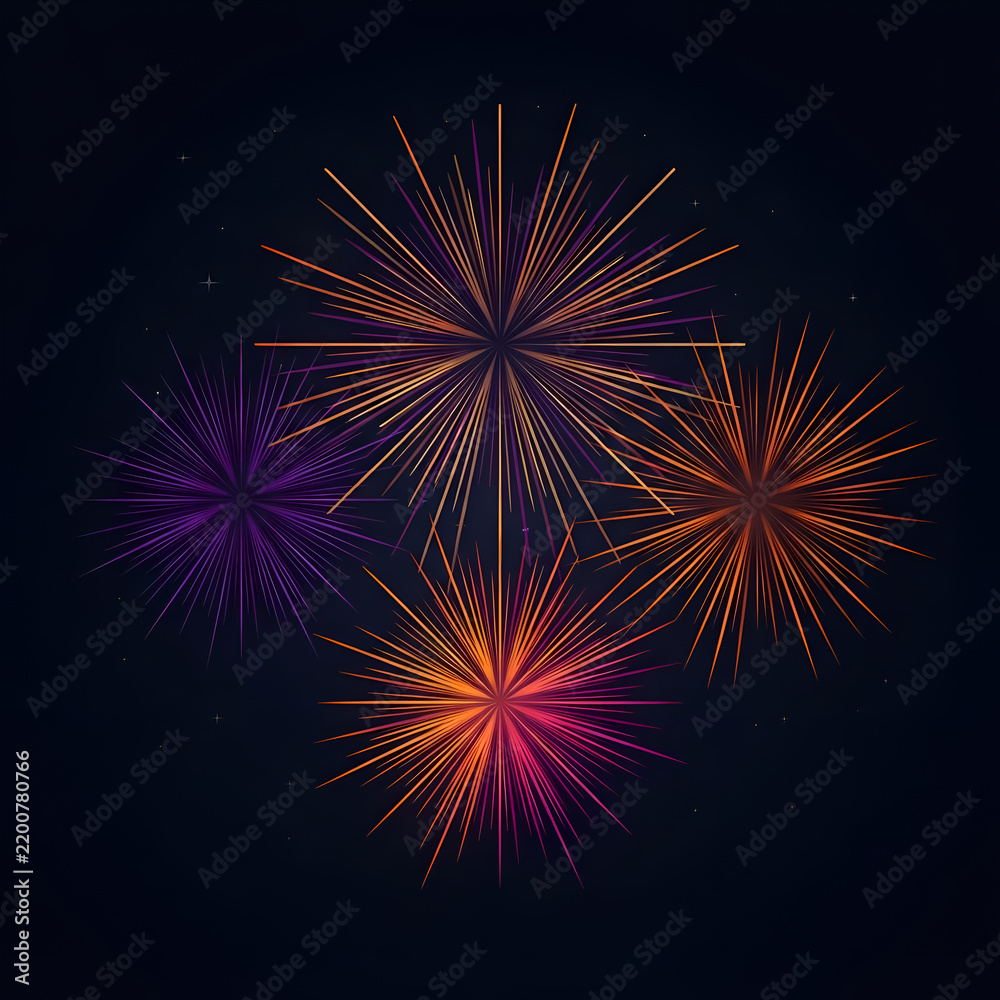 Fototapeta premium Colorful fireworks explode in a vibrant display against a dark starry night sky pyrotechnics celebration festive