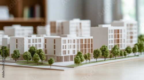 Detailed Scale Model View of Affordable housing scale building models with shared courtyar