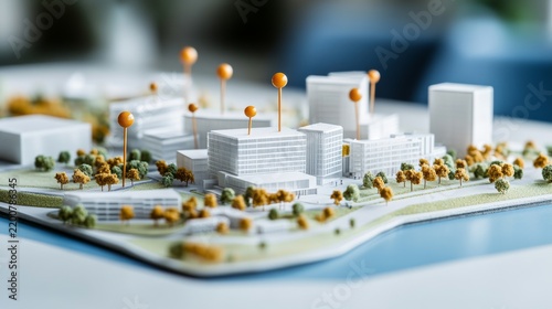 Professional Architecture Concept Showing Scale building models with site contour maps and pins scale b