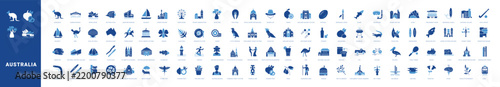 Colored filled vector icon set for Australia, Oceania and Australian culture for mobile apps and web interfaces.