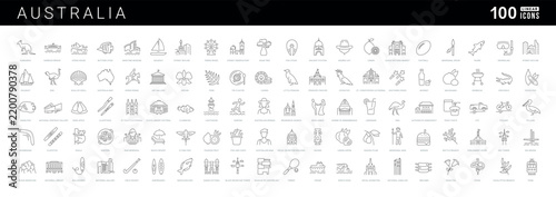Vector line icon set for Australia, Oceania and Australian culture for mobile apps and web interfaces. Editable strokes.