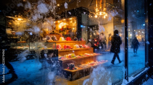 Ein leuchtendes Schaufenster im Winter