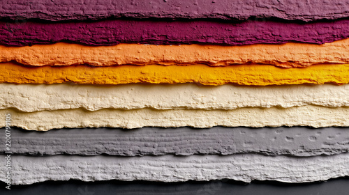 A vertical striped pattern of nine different colors each with a textured surface that resembles a cracked or peeling paint effect