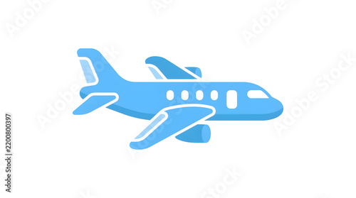 Minimalist blue passenger airplane icon for travel and aviation with sky travel aviation industry flat design