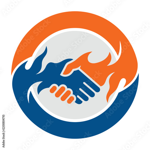 Handshake in orange and blue circle logo business partnership agreement