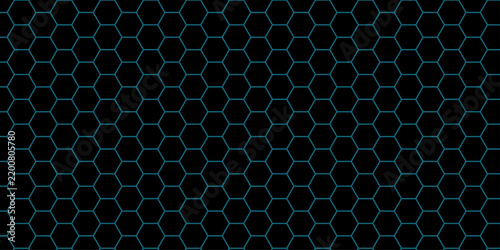 Teal hexagonal grid pattern on a solid black background