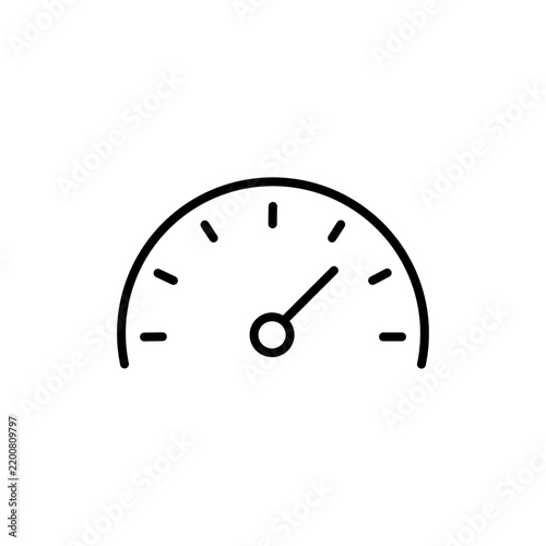 Speedometer gauge icon with needle, minimal line art dashboard meter symbol