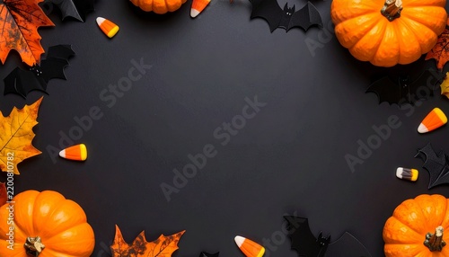 Fototapeta かぼちゃとコウモリで縁取ったハロウィンのフレーム