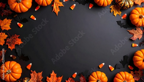 Fototapeta かぼちゃとコウモリで縁取ったハロウィンのフレーム