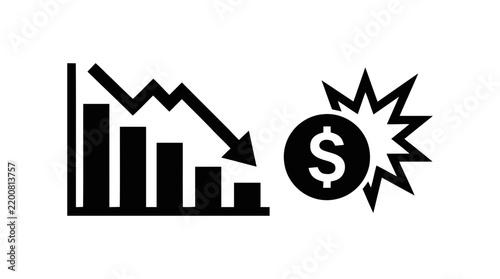 Vector illustration of financial crisis and economic recession icon on a transparent background