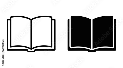 Vector illustration of set of open book icons in outline and solid styles on a transparent background