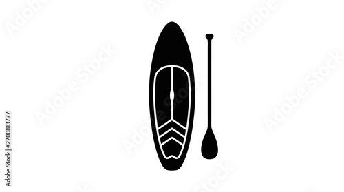 Vector illustration of stand up paddle board with paddle icon on a transparent background
