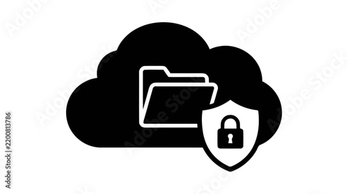 Vector illustration of cloud storage icon with a folder and a security shield on a transparent background