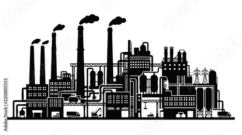 Vector illustration of industrial factory plant silhouette on a transparent background