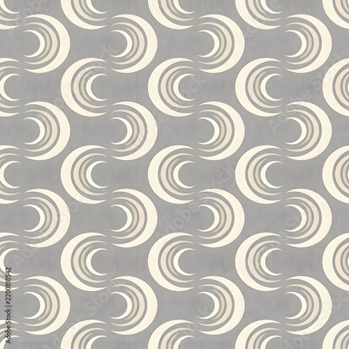 Minimalist monochrome crescent moon pattern displays soft grey waves for elegant interior design.