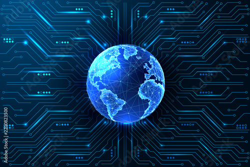 Digital Earth Globe and Artificial Intelligence Technology with Circuit Network Background Vector