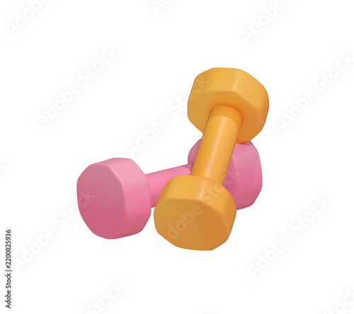 3D Dumbbells Set — Pair of pastel pink and orange hand weights for fitness and workout.