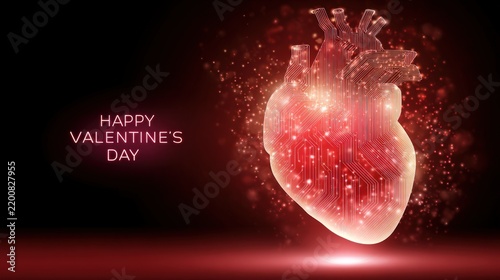 Digital heart circuit board celebrating valentine day, representing love and technology