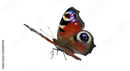 Vibrant Peacock Butterfly with Colorful Eye Spots Isolated on White Background