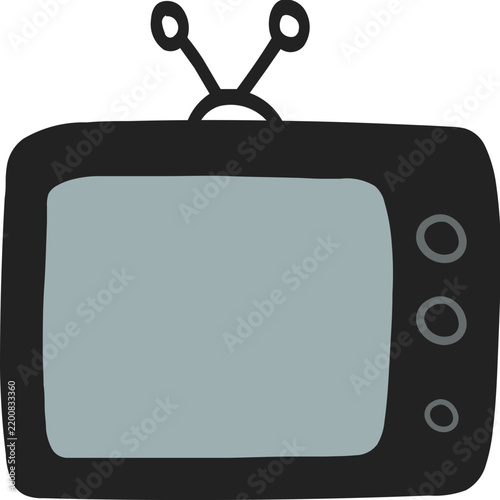 Cute vintage television illustration with antenna, retro TV receiver vector design