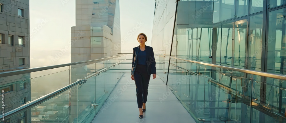 Obraz premium Diverse business leaders collaborating naturally in a cinematic futuristic corporate setting.
