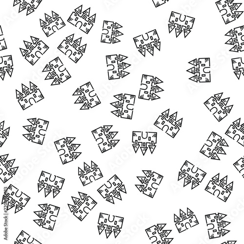 Halloween Castle Minimalist Line Art Seamless Pattern