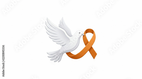 White dove flying with orange awareness ribbon symbol.