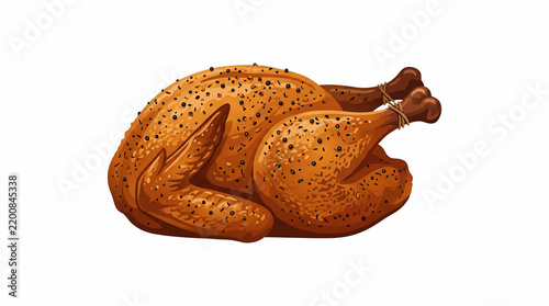 Whole roasted chicken isolated on white background.