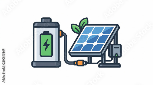 Solar Panel System Connected to a Battery Icon Illustration.