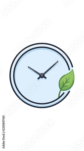 Eco friendly time concept illustration with a clock and a green leaf symbol